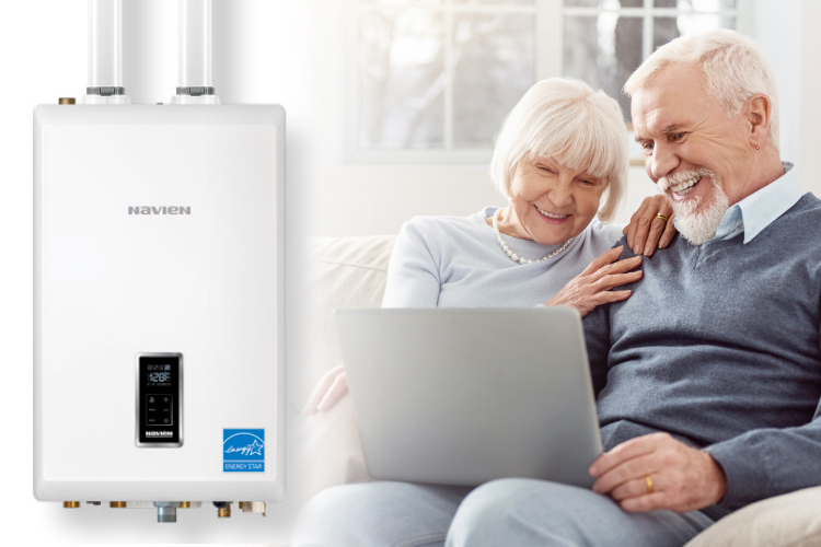 Old couple talking about boiler heating system